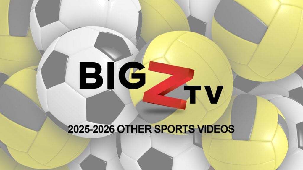 Big Z TV logo over various sports equipment