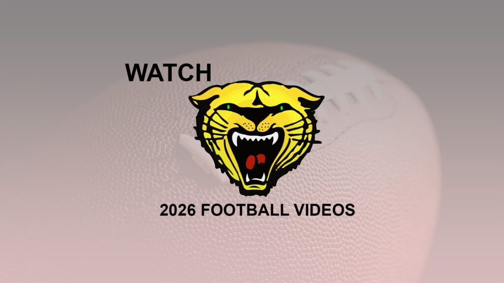 Watson Chapel High School Wildcats logo with text 'Watch 2026 Football Videos' over a background of a football.