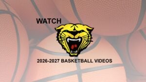 Watson Chapel High School Wildcats logo with text 'Watch 2026-2027 Basketball Videos' over a background of basketballs.