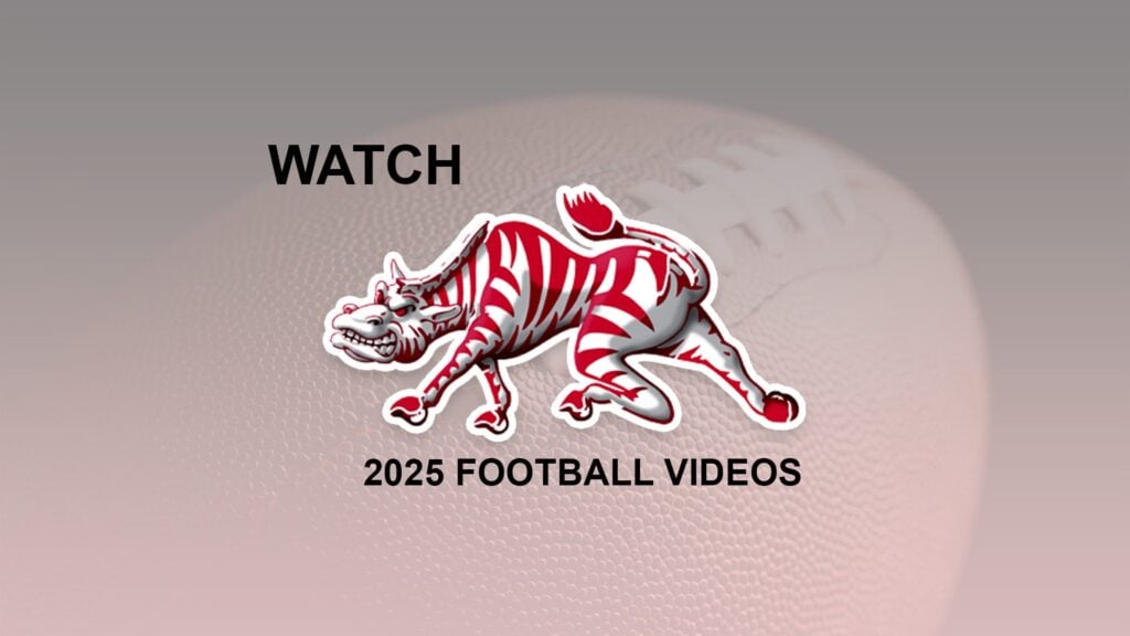 Pine Bluff High School Zebras 2025 Football Videos Placard with mascot and football background.