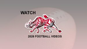 Pine Bluff High School Zebras 2026 Football Videos Placard with mascot and football background.
