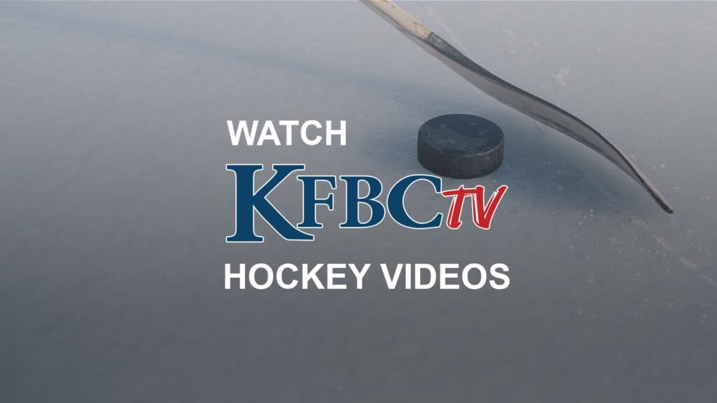 KFBCtv logo with text "Watch Hockey Videos" over a hockey stick and puck on ice.