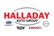 Halladay Auto Group logo with Subaru, Nissan, Cadillac, and GMC brands