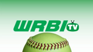 WRBI-TV Softball graphic with neon green softball