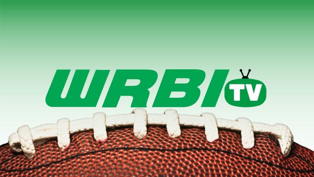 WRBI-TV football graphic with football laces visible