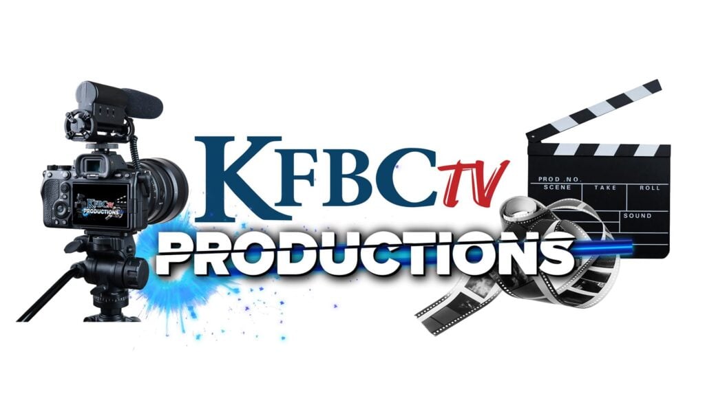 KFBCtv Productions logo with video camera, clapperboard, and film reel